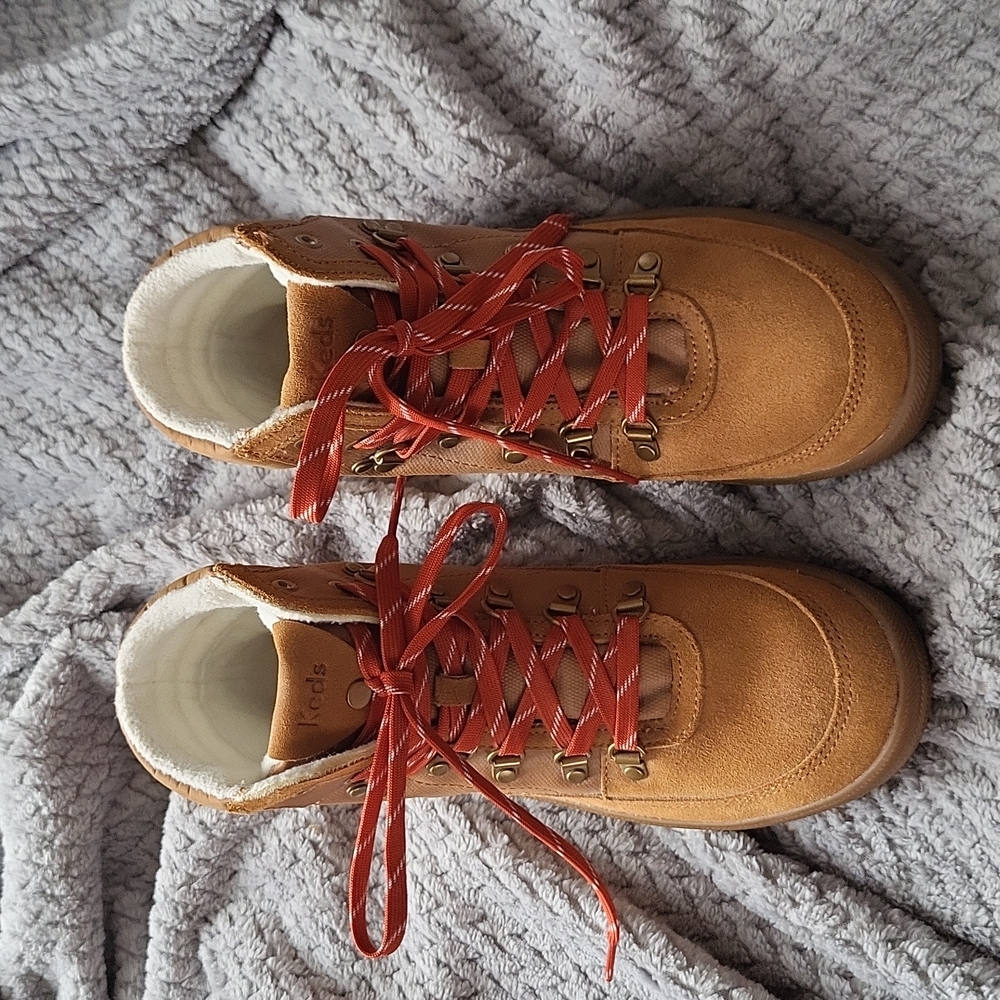 Keds Tan Ankle Boots with Red Laces
